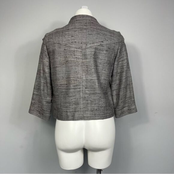 BOGNER Silk Tweed Boucle Blazer Jacket Gray Brown Cropped Bolero 3/4 Sleeve US 8 - Picture 7 of 16